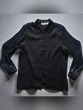 Baci Shimmering Classic Button Down Blouse - Black